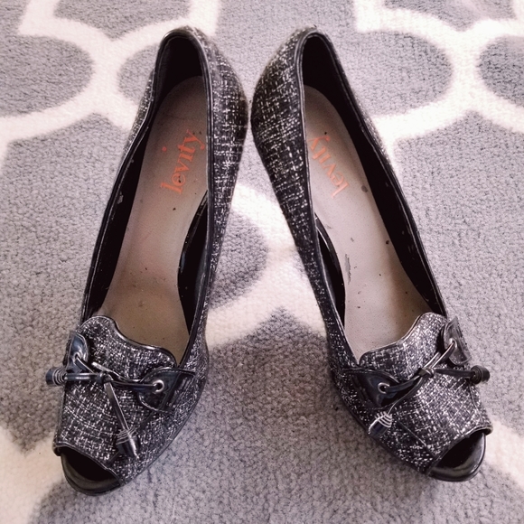 Tweed Peep Toe Platform Heels by Levity - Picture 2 of 11